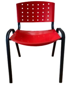 Silla iso – asiento y respaldo metálico rojo – estructura negra